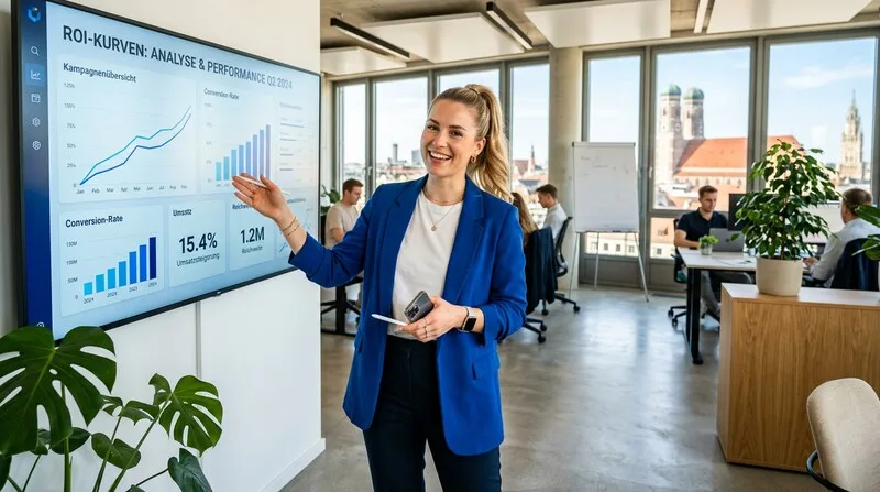 Influencer ROI analytics dashboard performance curves agency office