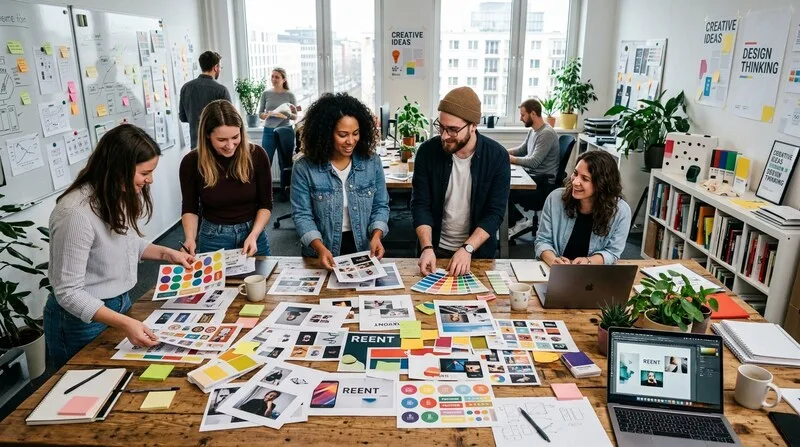 Kreativ Team Brand Design Moodboard Farbpaletten Tisch Agentur