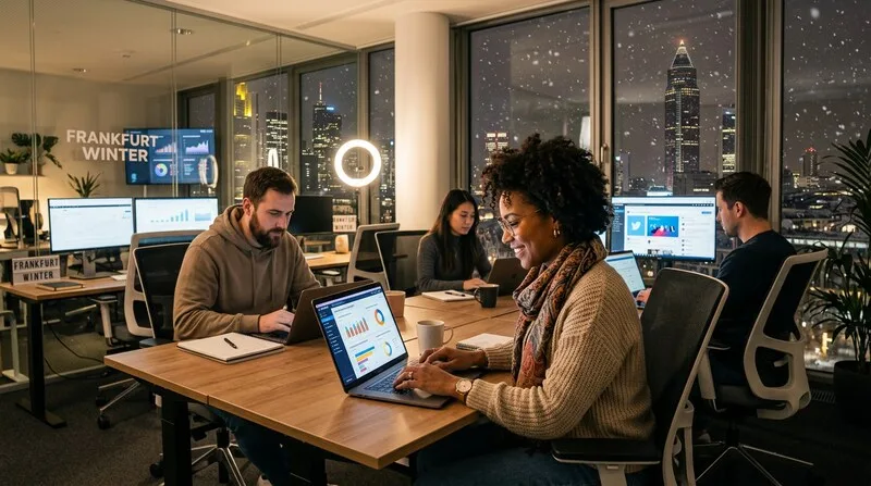 Social Media Management Team Laptops Analytics Screens Agentur